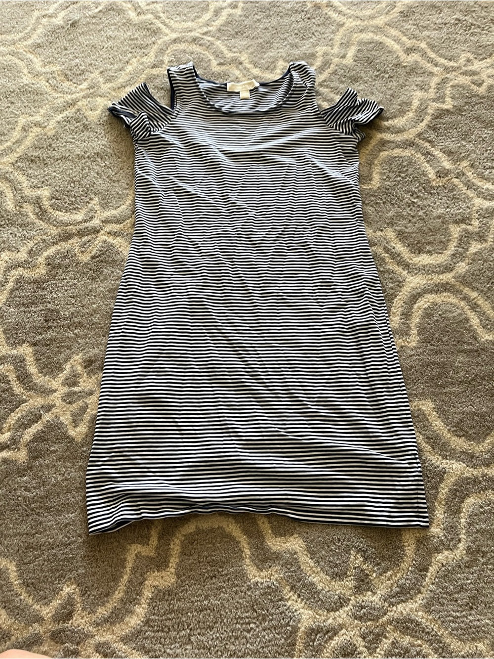 Michael Kors Navy and White Striped Cold-Shoulder Mini Dress